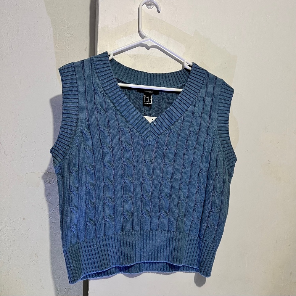 Blue Cable Knit Sweater Vest